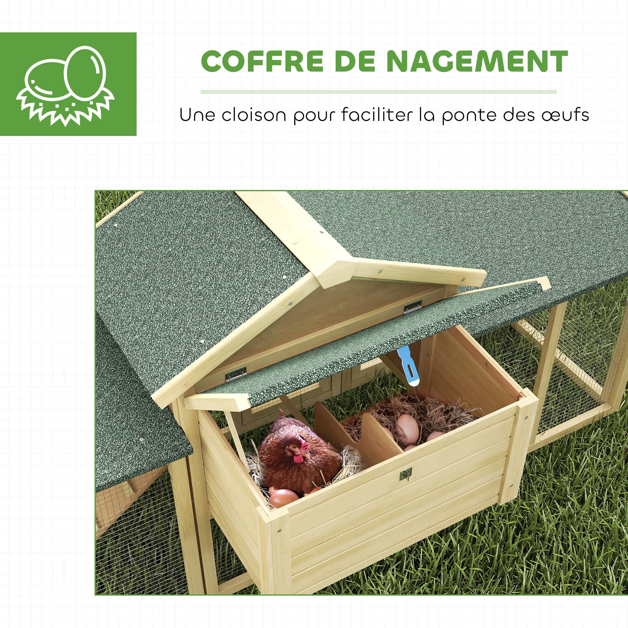 Poulailler chalet multi-équipé : rampes, nichoirs, bac, bois massif 204 x 85 x 93 cm bois naturel - Image 8