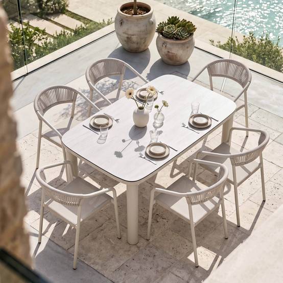 Oviala - Table de jardin aluminium 150x90 cm et 6 chaises textilène beige Nocera - Oviala - Image 2