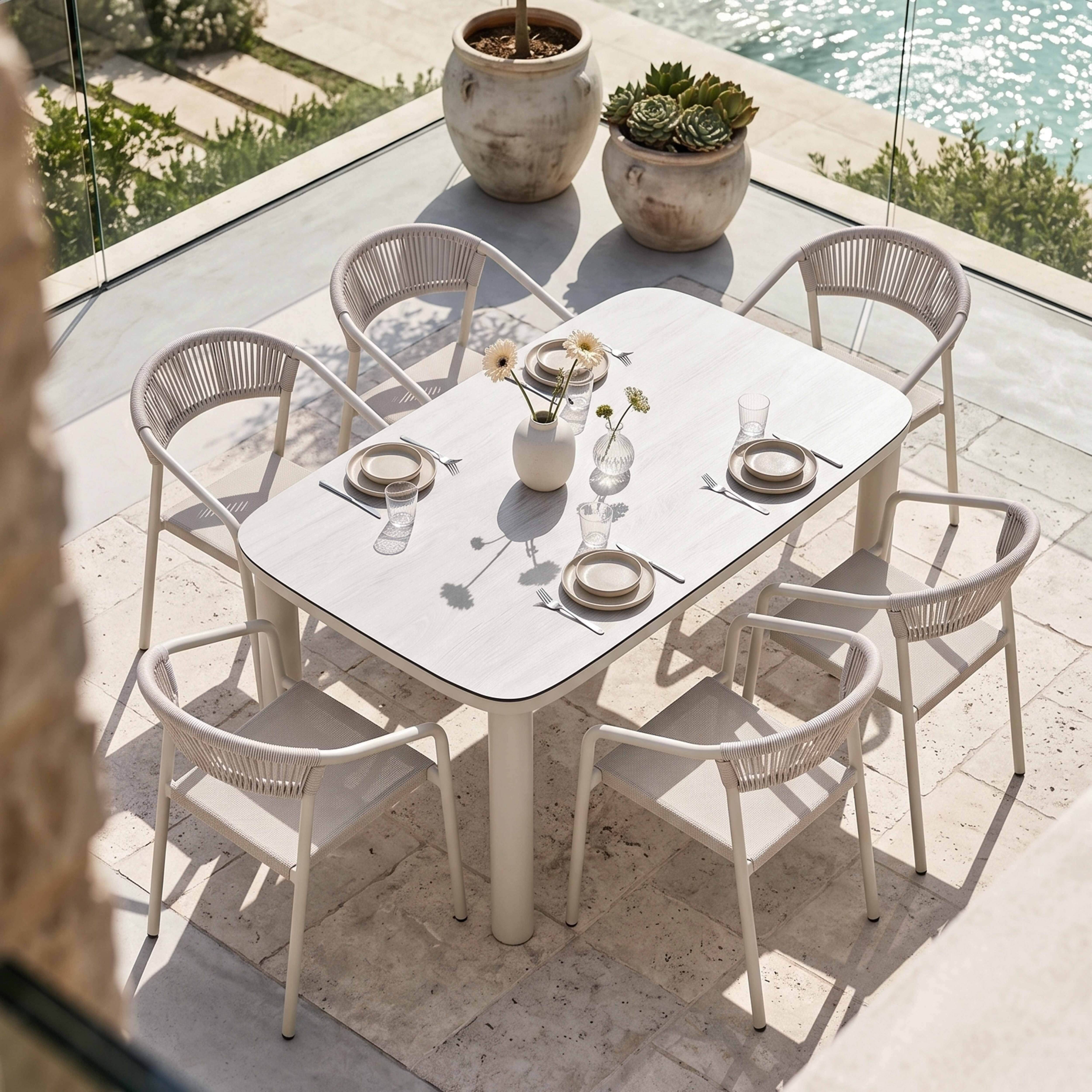 Oviala - Table de jardin aluminium 150x90 cm et 6 chaises textilène beige Nocera - Oviala - Image 2