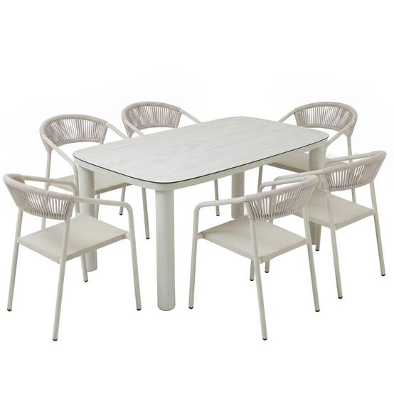 Oviala - Table de jardin aluminium 150x90 cm et 6 chaises textilène beige Nocera - Oviala - Image 1