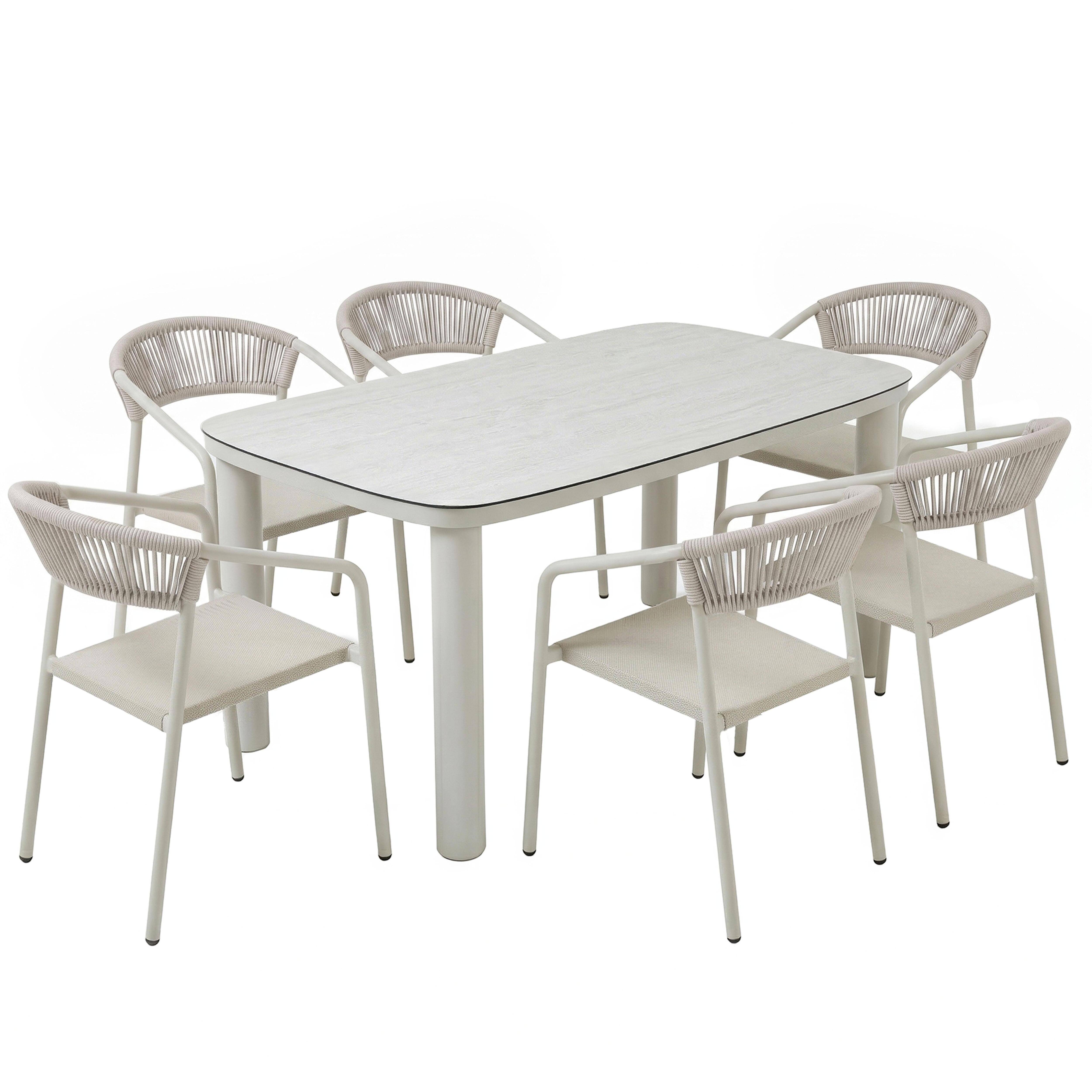 Oviala - Table de jardin aluminium 150x90 cm et 6 chaises textilène beige Nocera - Oviala - Image 1