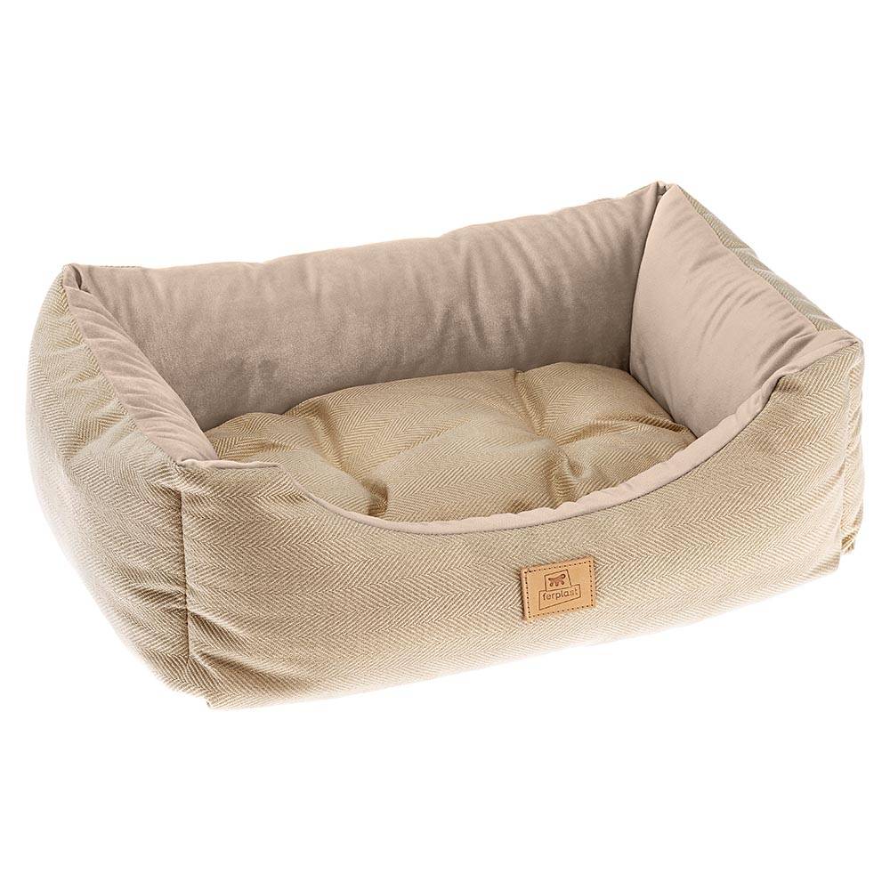 Ferplast - Lit Chiens Couchage CHESTER 80, avec Coussin Double-face, Tweed et Velours, Lavable, Beige - Image 1