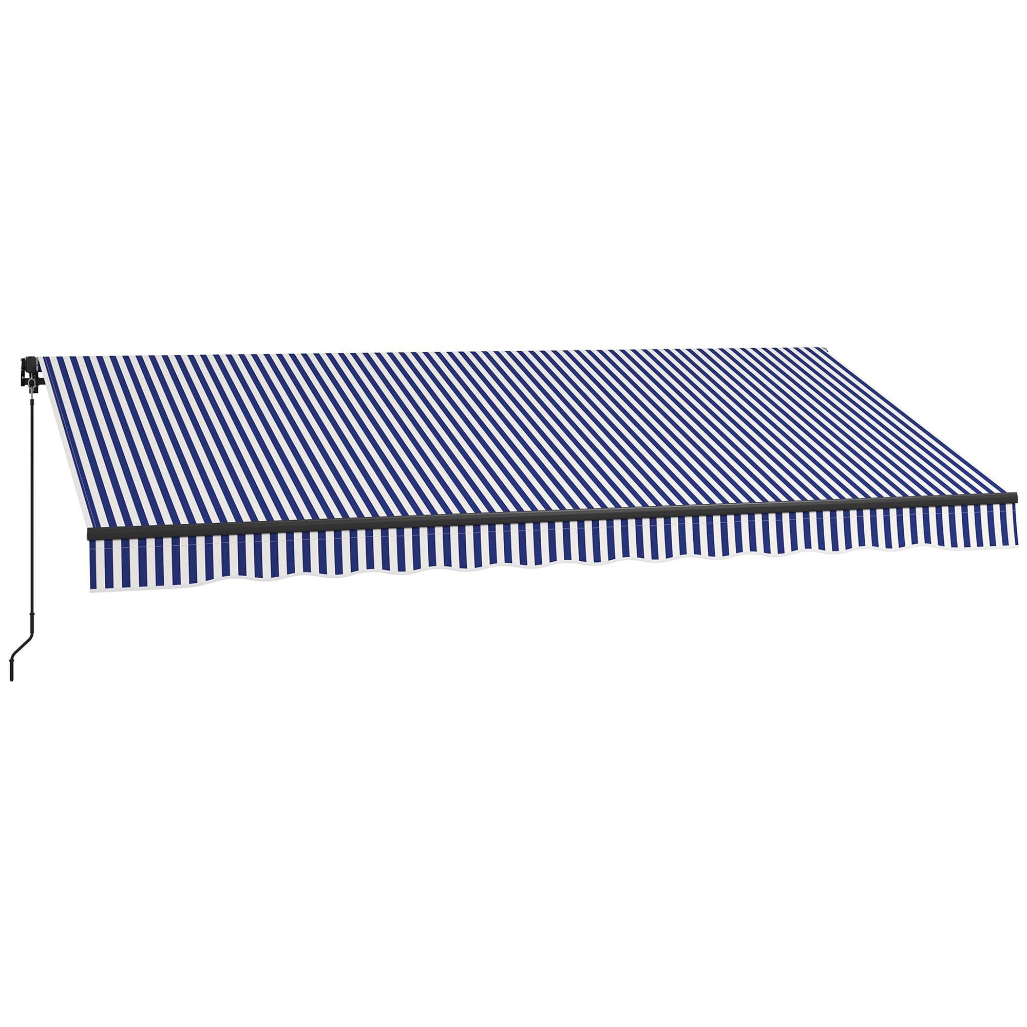Sans Marque - Store banne, store de terrasse, avec manivelle, résistant aux intempéries, 400 cm x 300 cm, bleu et blanc - Image 2