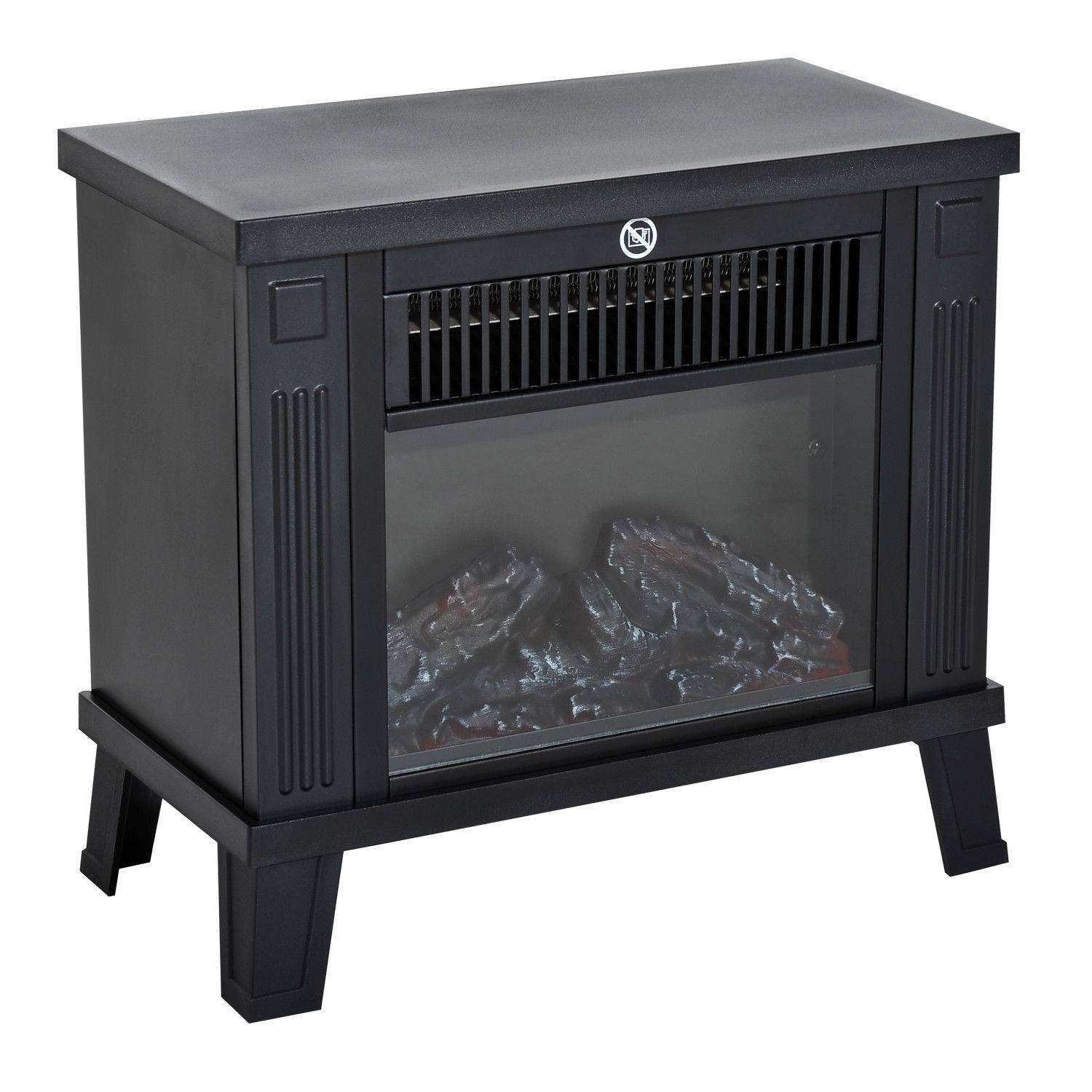 Sans Marque - Cheminée électrique, poêle de cheminée électrique, cheminée sur pied avec effet de flammes 600/1200W, métal, Noir, 34x17x31 cm - Image 1