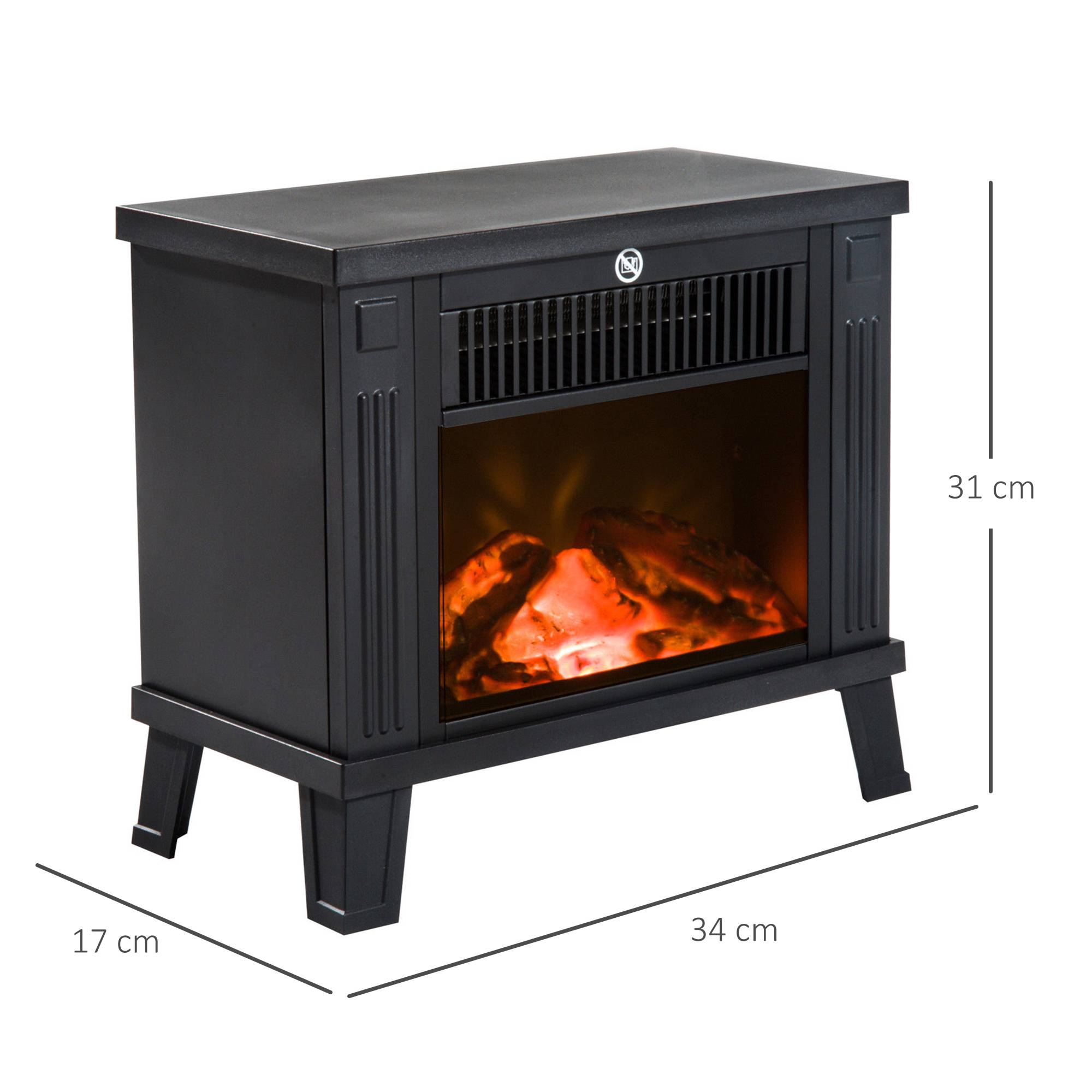 Sans Marque - Cheminée électrique, poêle de cheminée électrique, cheminée sur pied avec effet de flammes 600/1200W, métal, Noir, 34x17x31 cm - Image 5