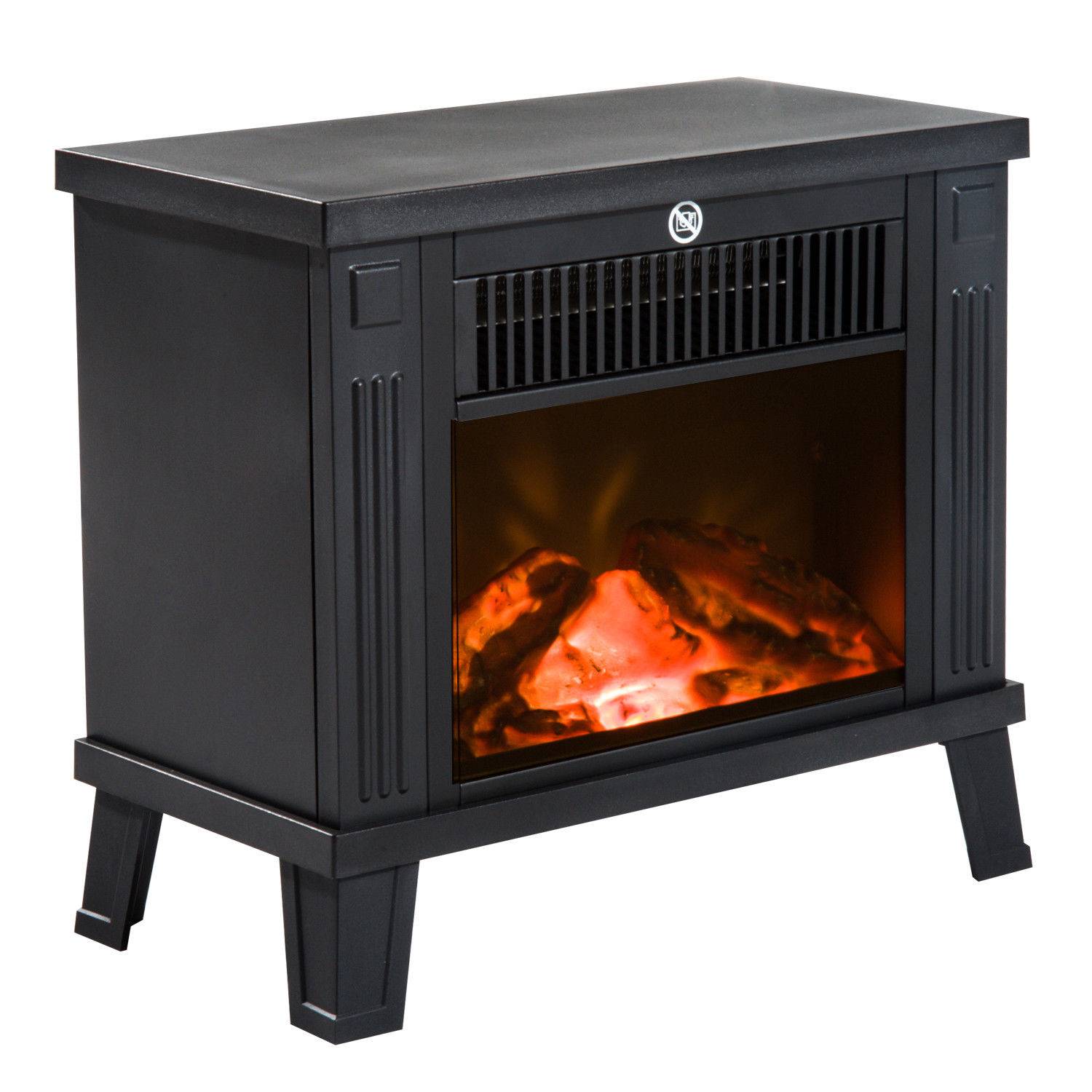 Sans Marque - Cheminée électrique, poêle de cheminée électrique, cheminée sur pied avec effet de flammes 600/1200W, métal, Noir, 34x17x31 cm - Image 2