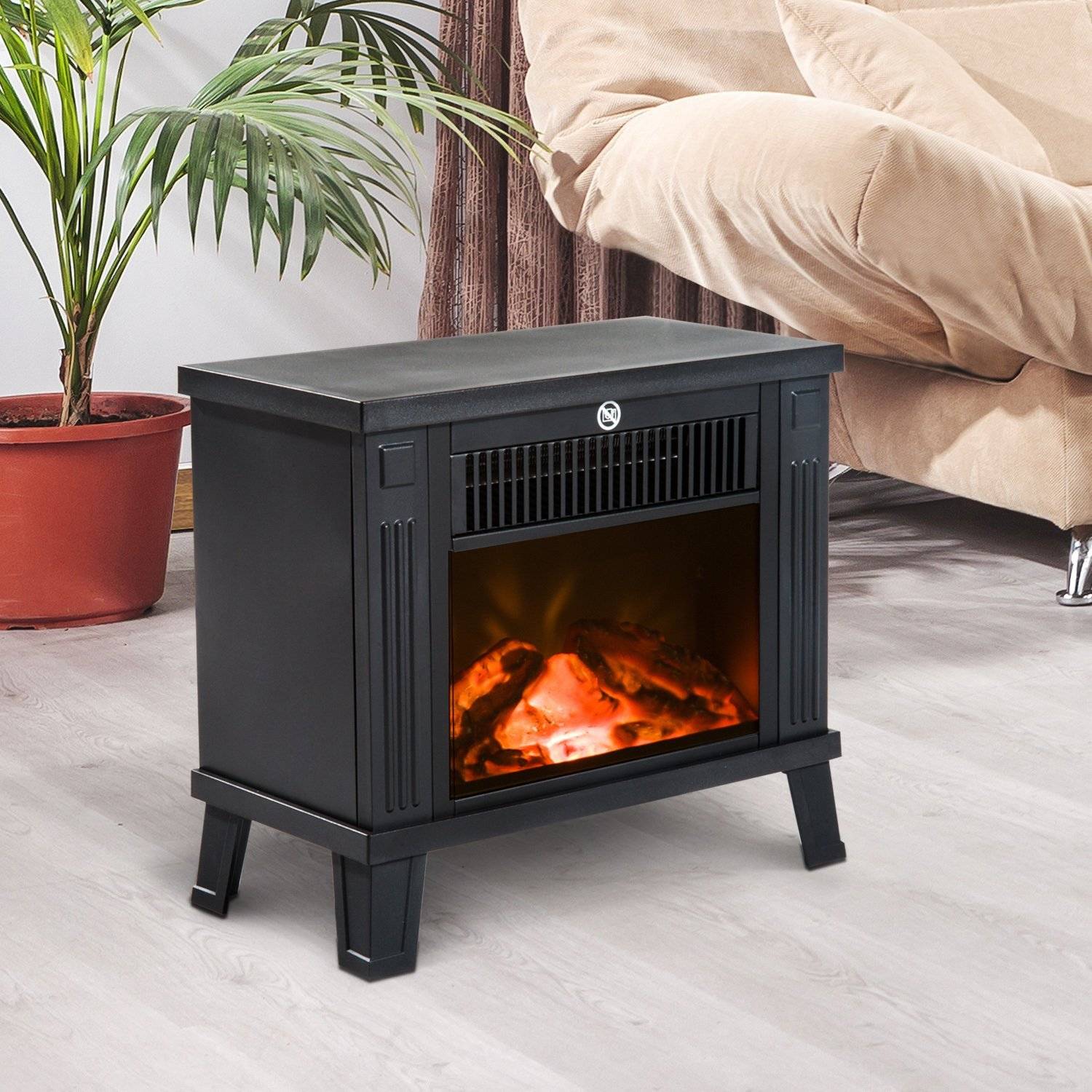 Sans Marque - Cheminée électrique, poêle de cheminée électrique, cheminée sur pied avec effet de flammes 600/1200W, métal, Noir, 34x17x31 cm - Image 3