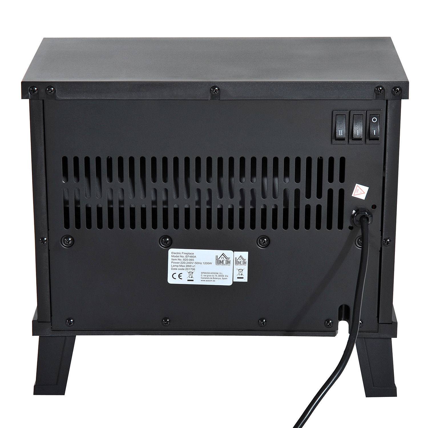 Sans Marque - Cheminée électrique, poêle de cheminée électrique, cheminée sur pied avec effet de flammes 600/1200W, métal, Noir, 34x17x31 cm - Image 8