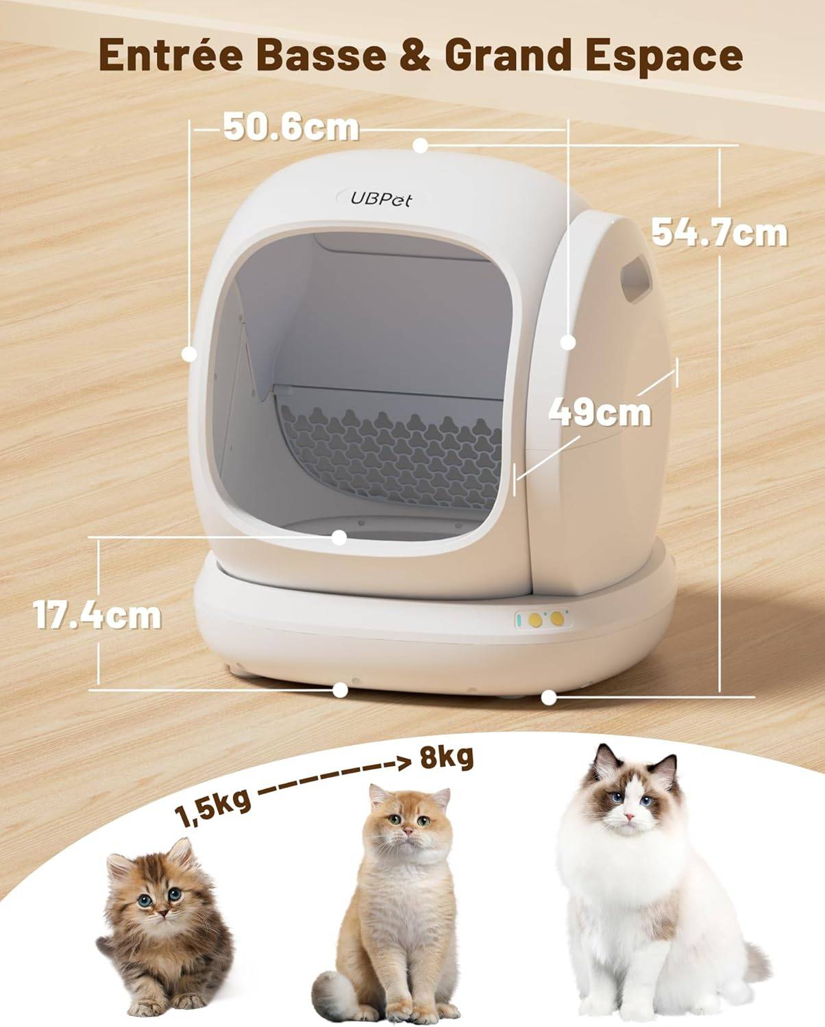Ubpet - UBPet C20 Bac à Litière Chat Autonettoyante, Grande Ouverture, Contrôle APP, Ultra Sûr, Anti-Odeur, Entrée Basse, Électrique - Image 3