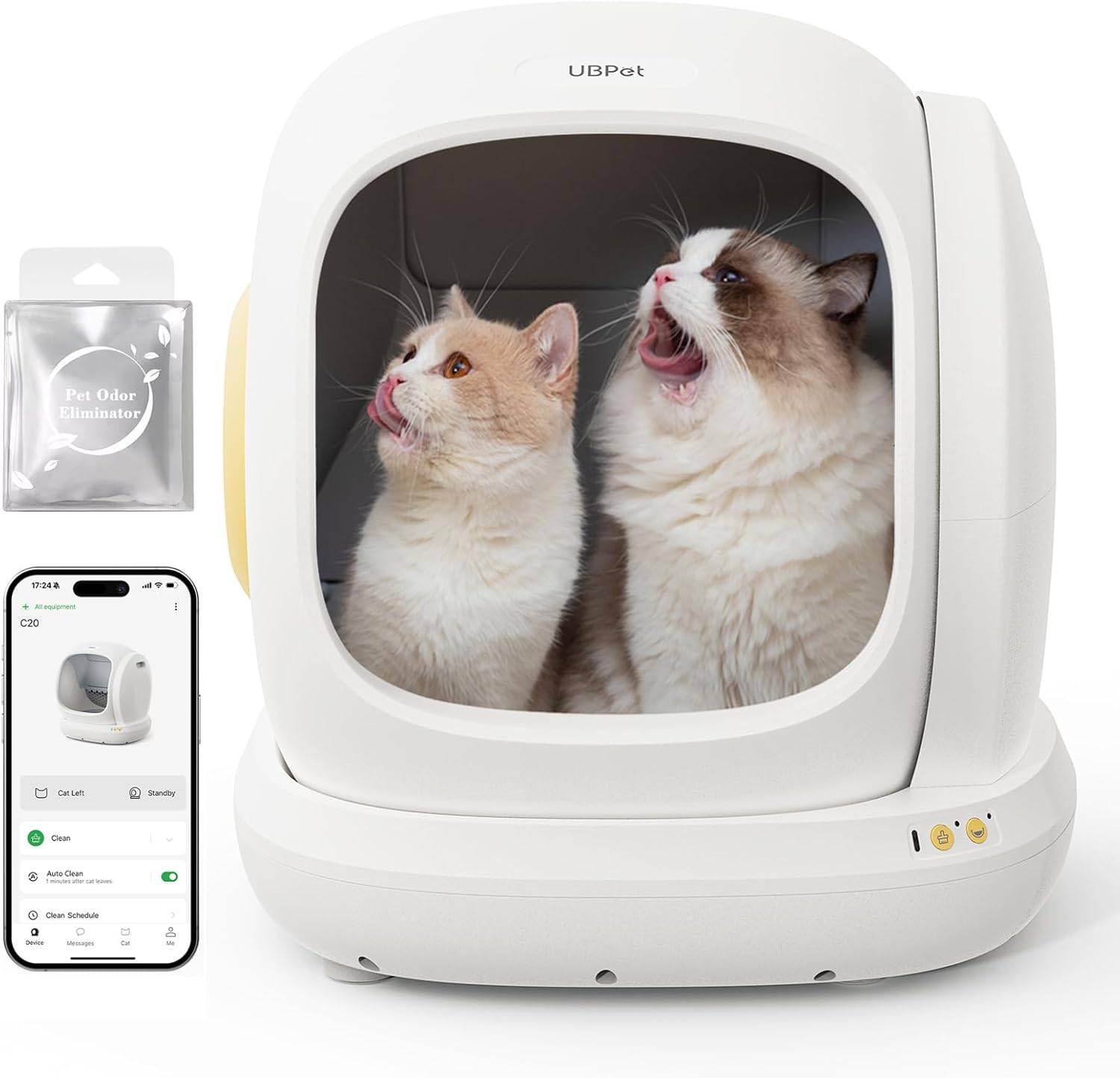 UBPet C20 Bac à Litière Chat Autonettoyante, Grande Ouverture, Contrôle APP, Ultra Sûr, Anti-Odeur, Entrée Basse, Électrique