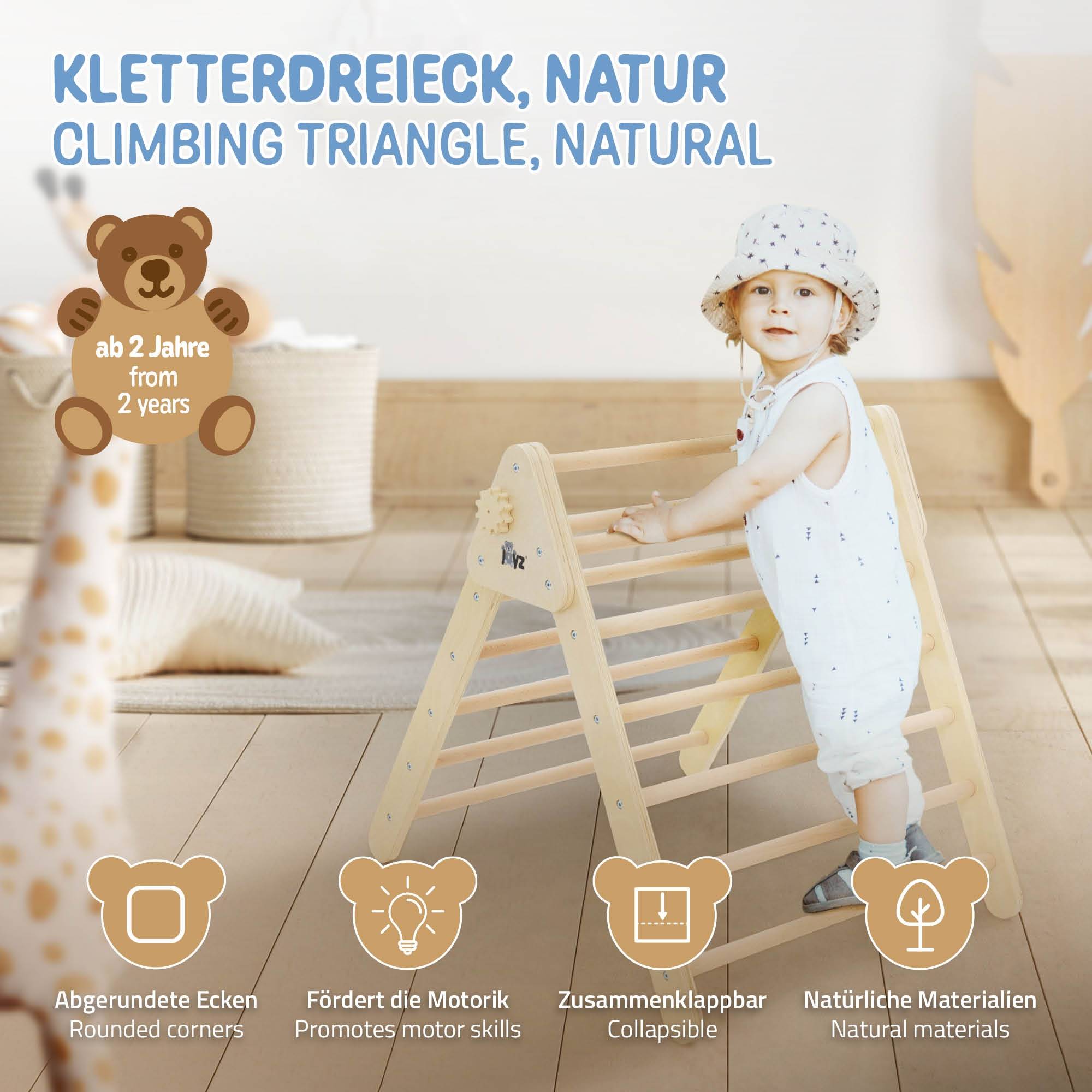 Triangle d'escalade pour enfants 73x72x60 cm en bois naturel jouet polyvalent robuste avec coins arrondis usage en intérieur à partir de 12 mois - Image 2