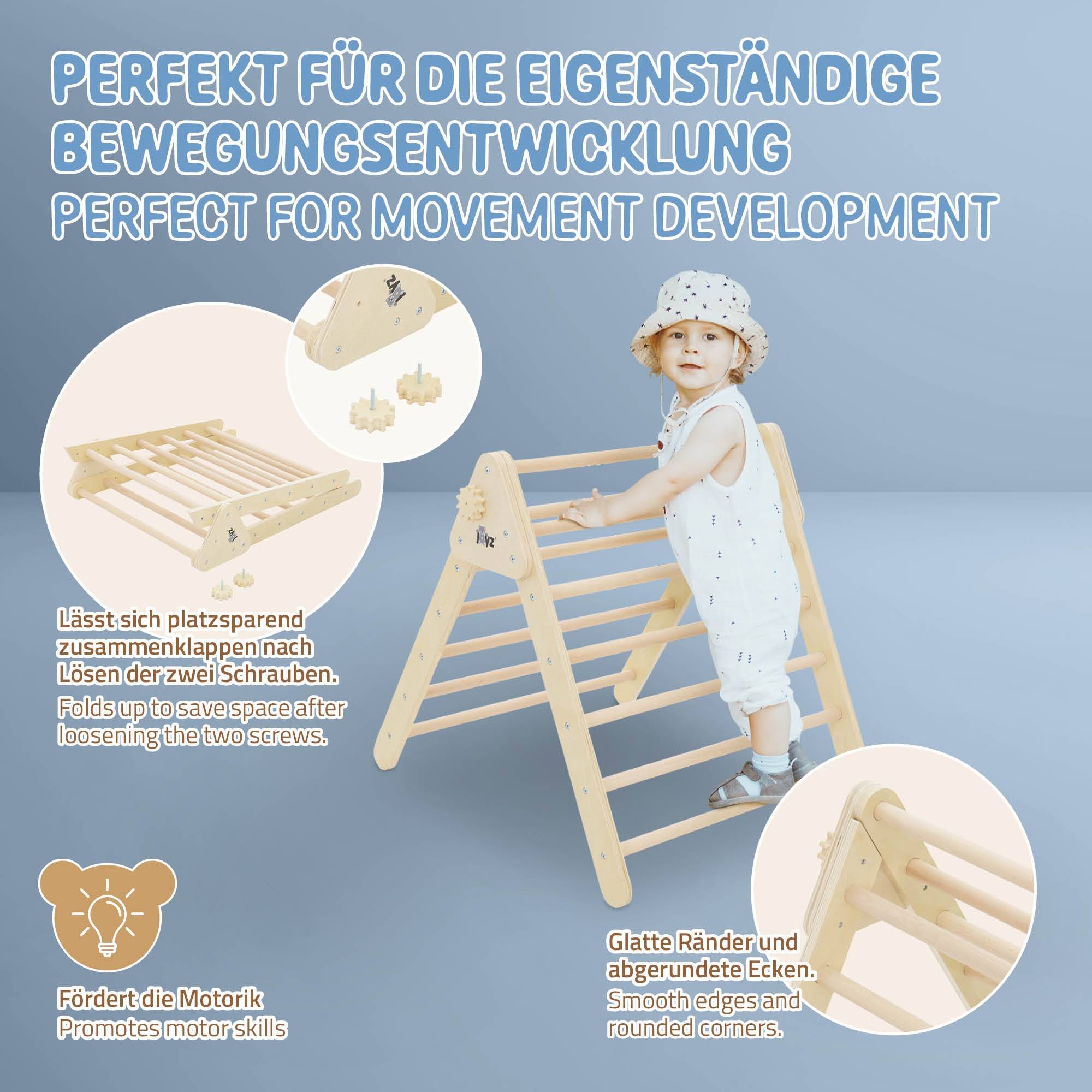 Triangle d'escalade pour enfants 73x72x60 cm en bois naturel jouet polyvalent robuste avec coins arrondis usage en intérieur à partir de 12 mois - Image 3