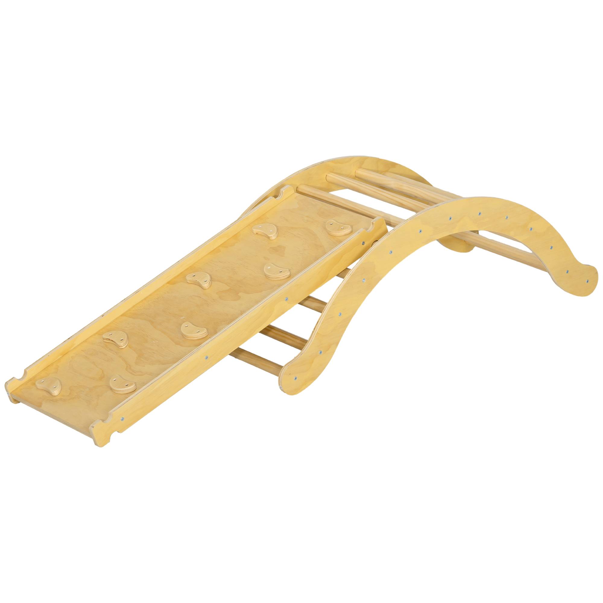 Jeux intérieur enfant 4 en 1 pont arqué balançoire toboggan coussin bois Montessori - Image 2