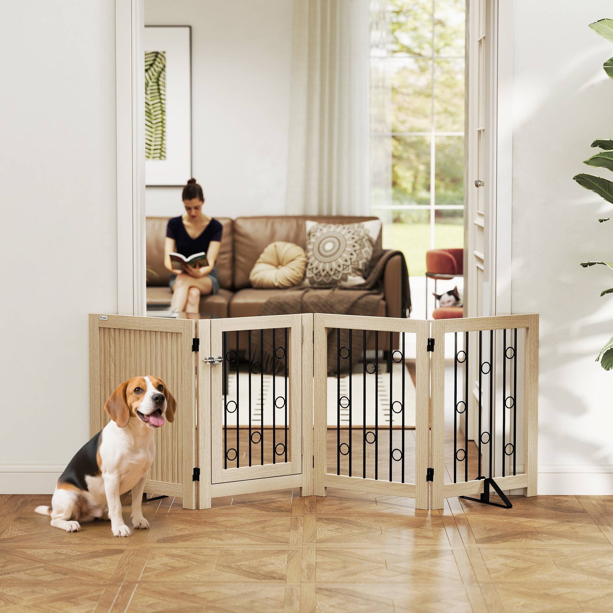 Sans Marque - Barrière autonome avec porte, 4 panneaux, pour couloir, escalier, cadre, MDF et acier - Image 3