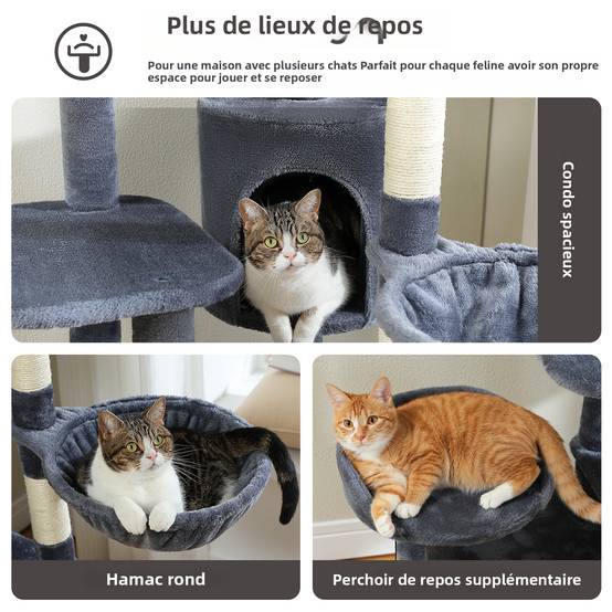 Arbre à Chat Géant 150 cm avec Hamac et Perchoirs Gris Foncé PAWZ Road - Image 5