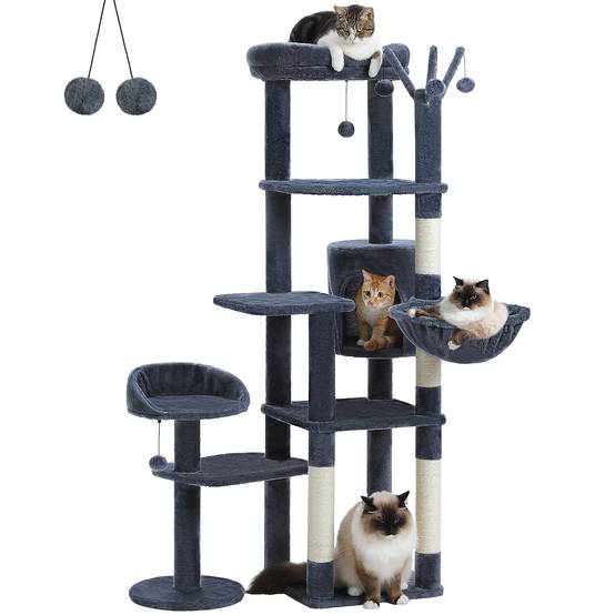 Arbre à Chat Géant 150 cm avec Hamac et Perchoirs Gris Foncé PAWZ Road - Image 1