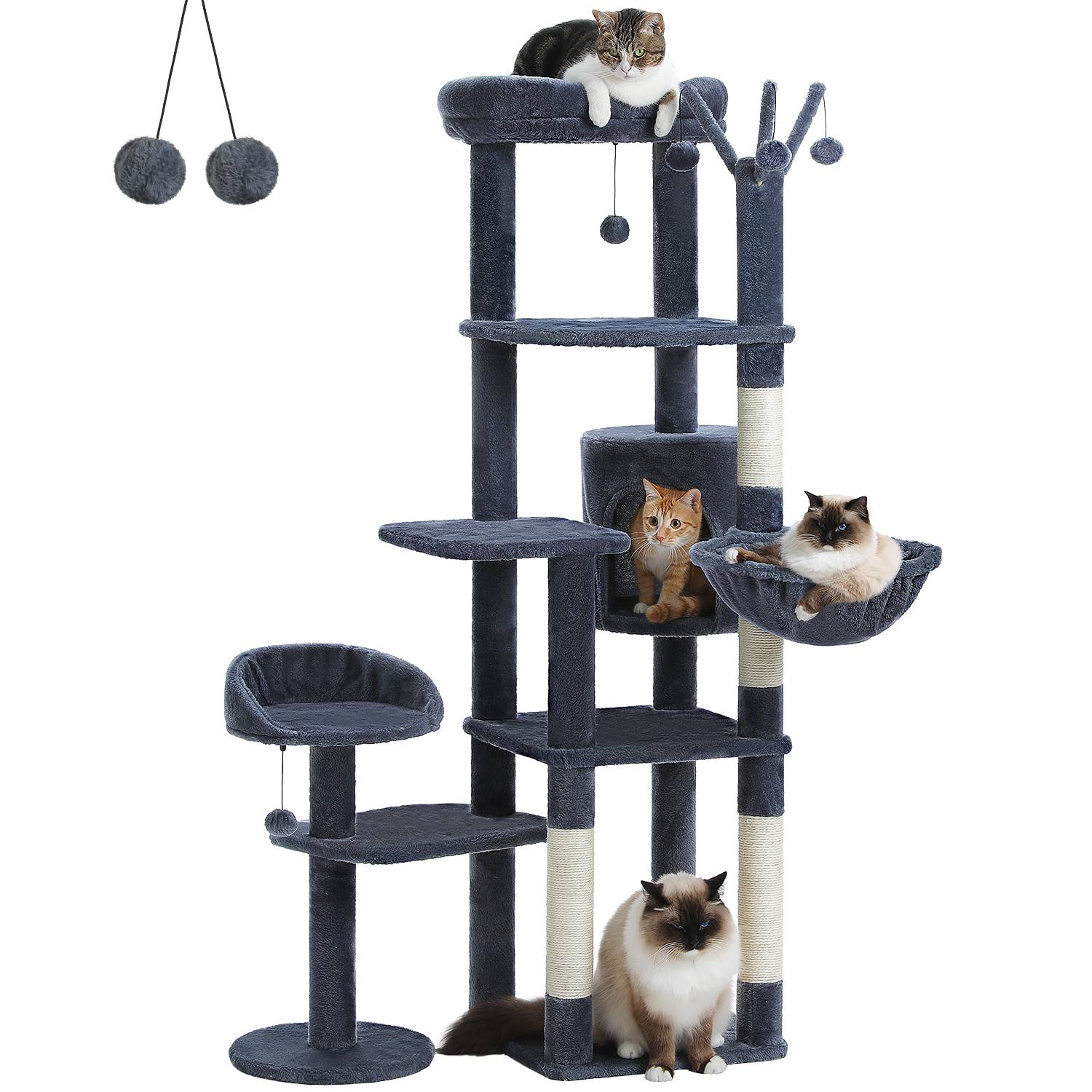 Arbre à Chat Géant 150 cm avec Hamac et Perchoirs Gris Foncé PAWZ Road - Image 1