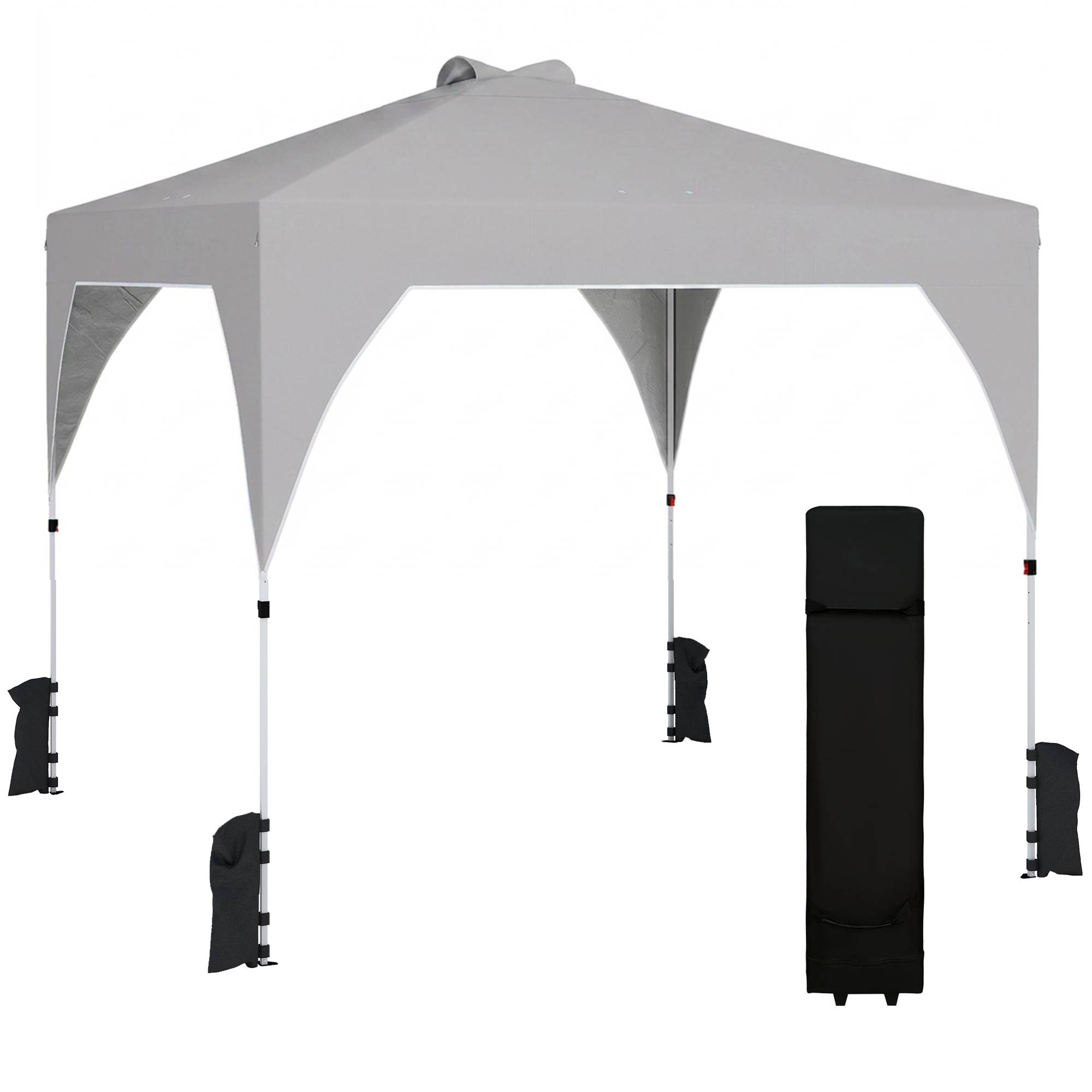 Tonnelle Pliante 3x3m Déploiement Instantané, Verrouillage Central, Hauteur Réglable, Sac à Roulettes et Lestage, Gris - Image 1