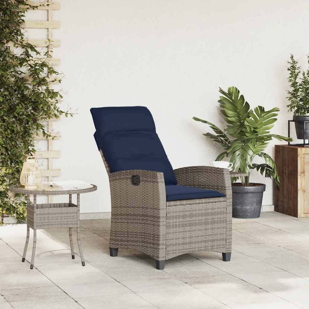 PANGIVO - Chaise de jardin inclinable avec table d'appoint gris polyrotin 65 x 58 x 94 cm, Poids :12.95kg - PANGIVO - Image 3