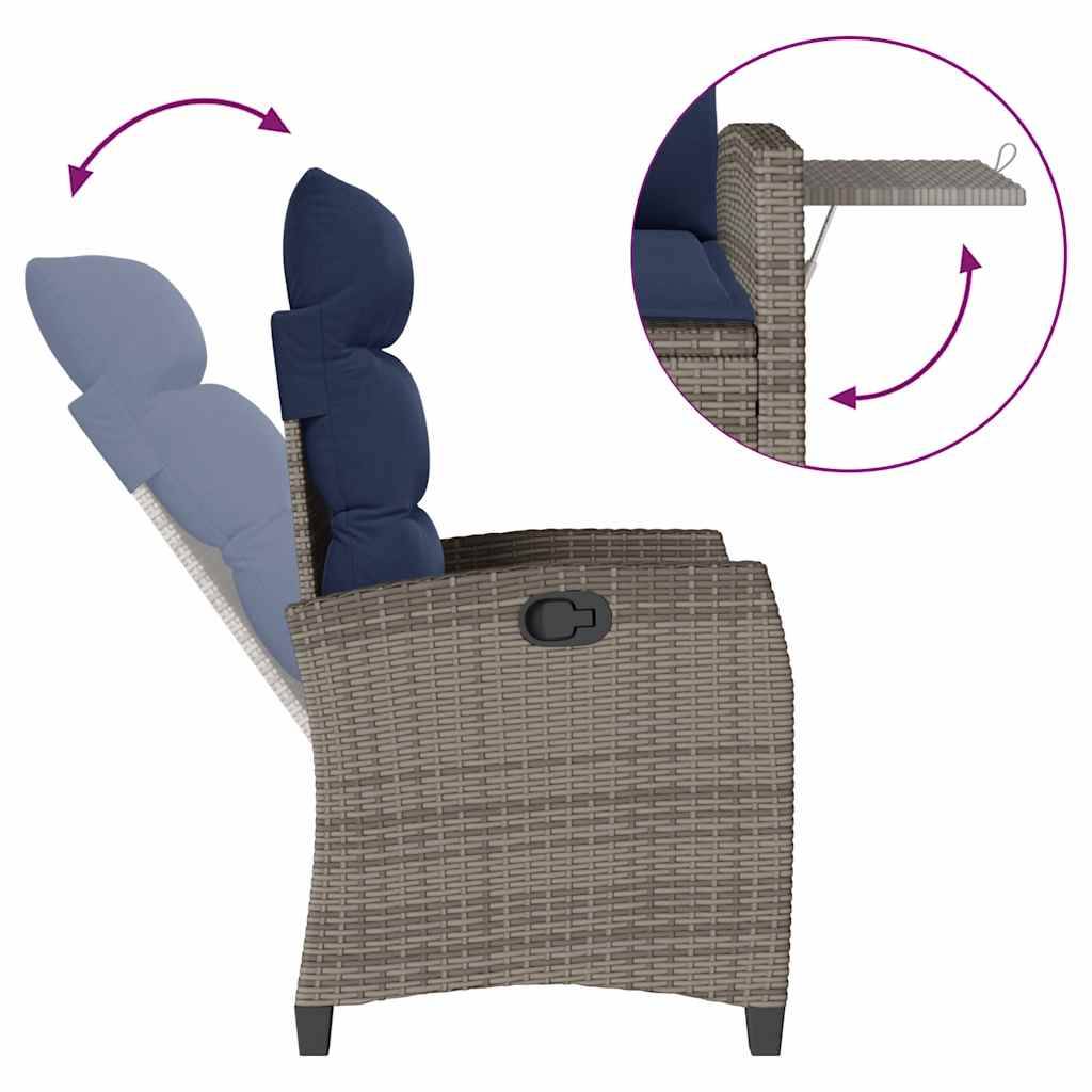 PANGIVO - Chaise de jardin inclinable avec table d'appoint gris polyrotin 65 x 58 x 94 cm, Poids :12.95kg - PANGIVO - Image 8