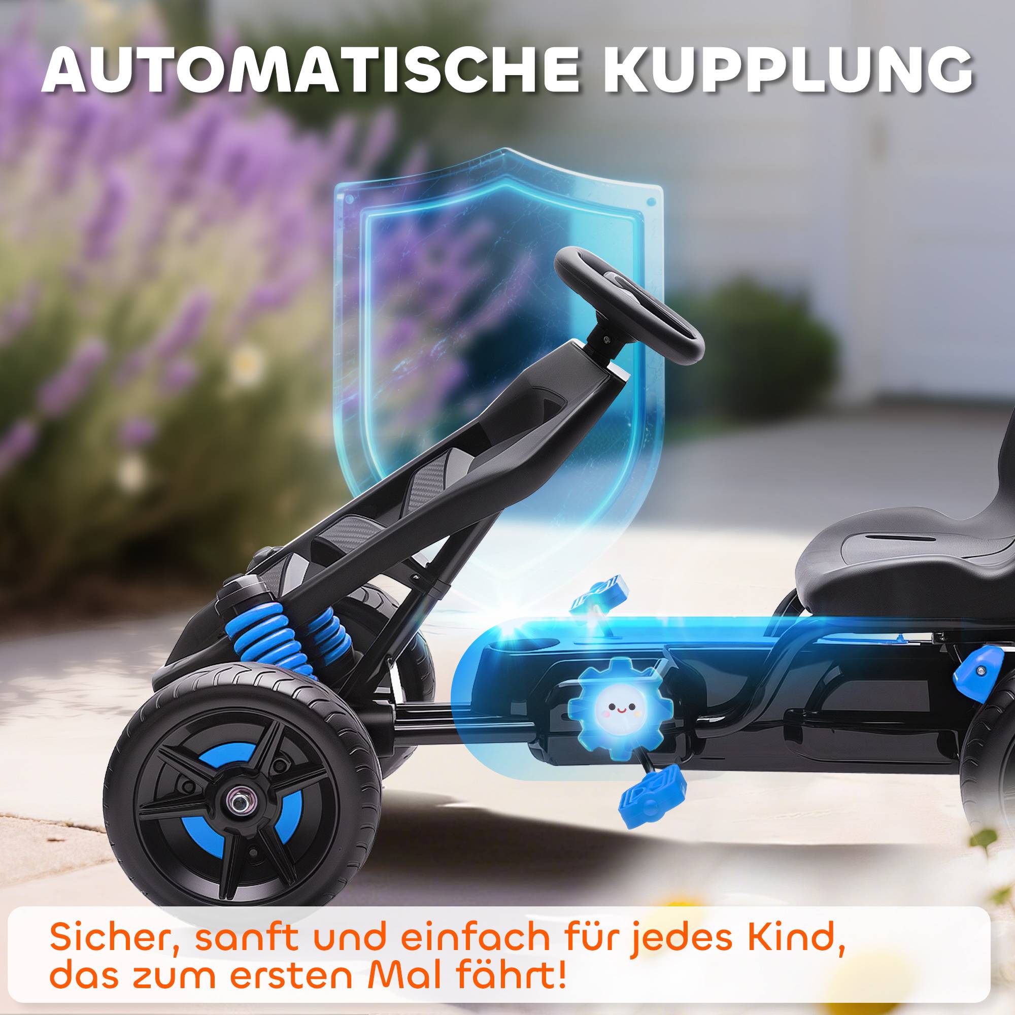 Karting à pédales pour enfants avec frein, roues antidérapantes, cadre en métal, 3-6 ans, bleu - Image 6