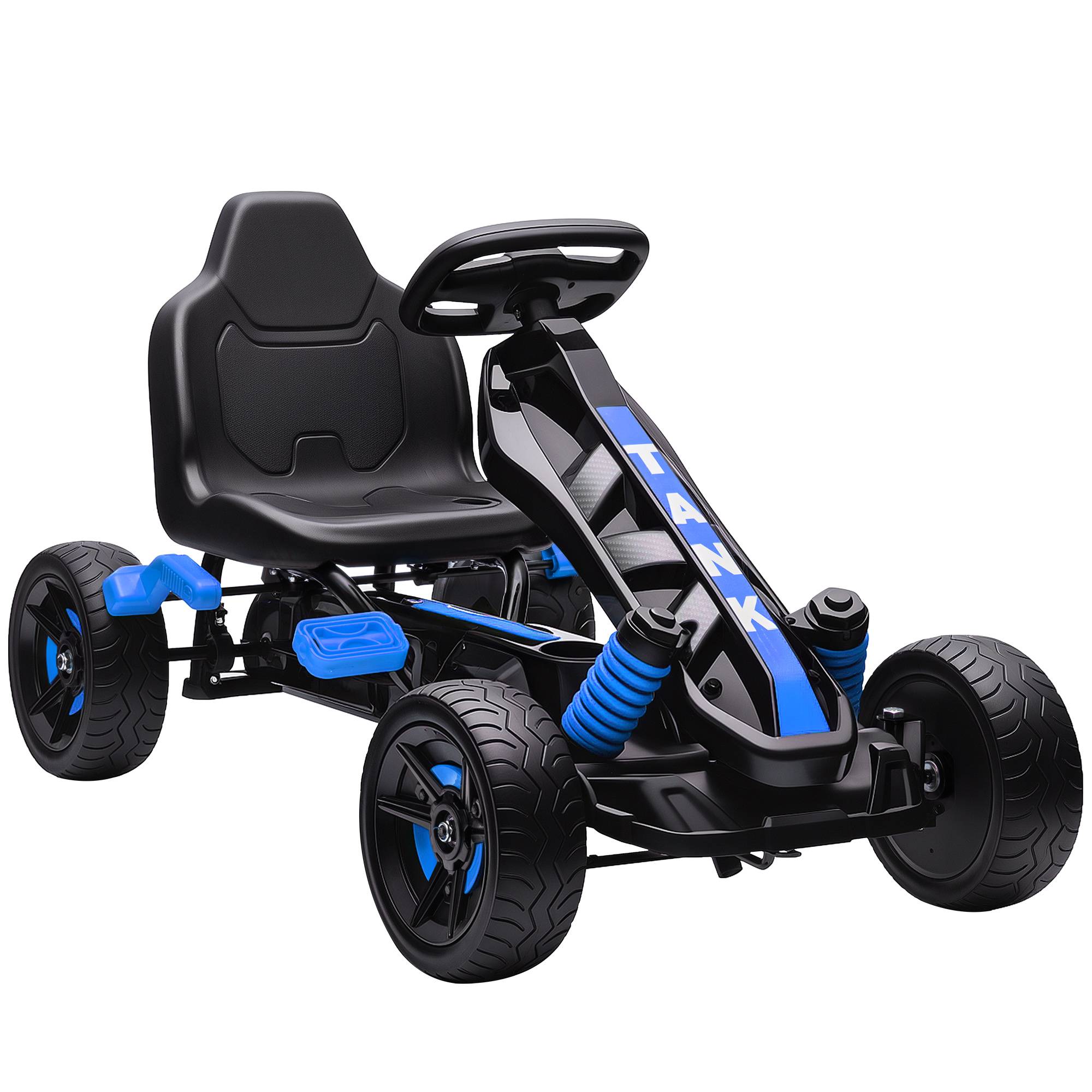 Karting à pédales pour enfants avec frein, roues antidérapantes, cadre en métal, 3-6 ans, bleu - Image 1