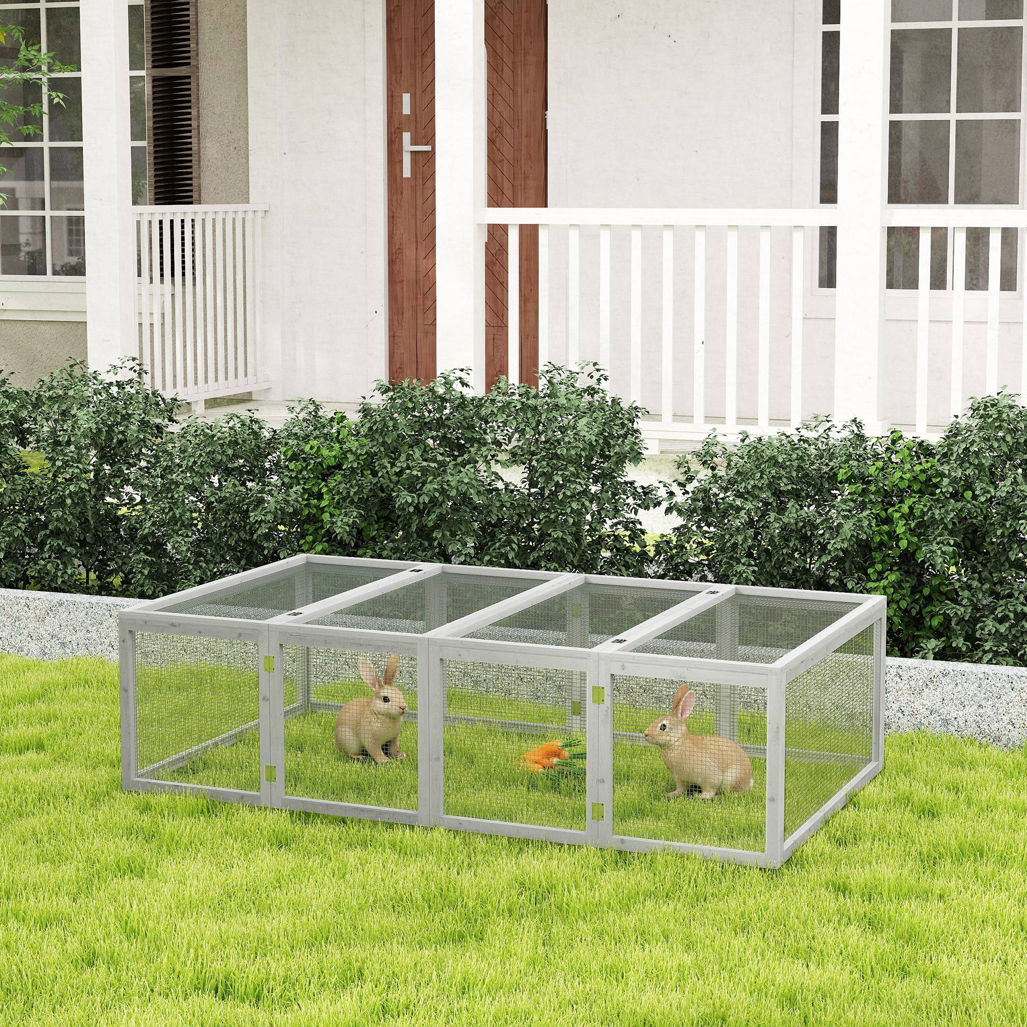 Sans Marque - Clapier cage lapins ext/int 2 portes supérieures 181x100x48 cm bois massif gris - Image 4