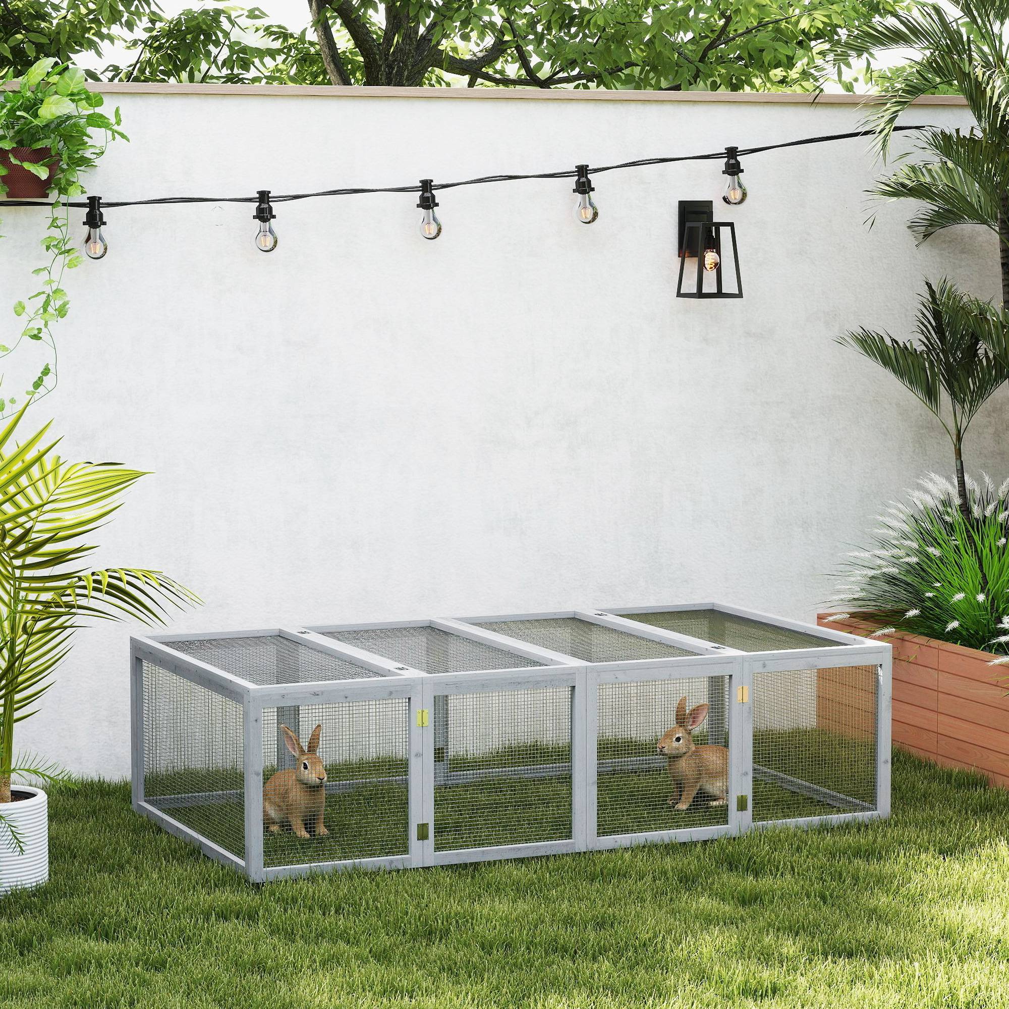 Sans Marque - Clapier cage lapins ext/int 2 portes supérieures 181x100x48 cm bois massif gris - Image 3