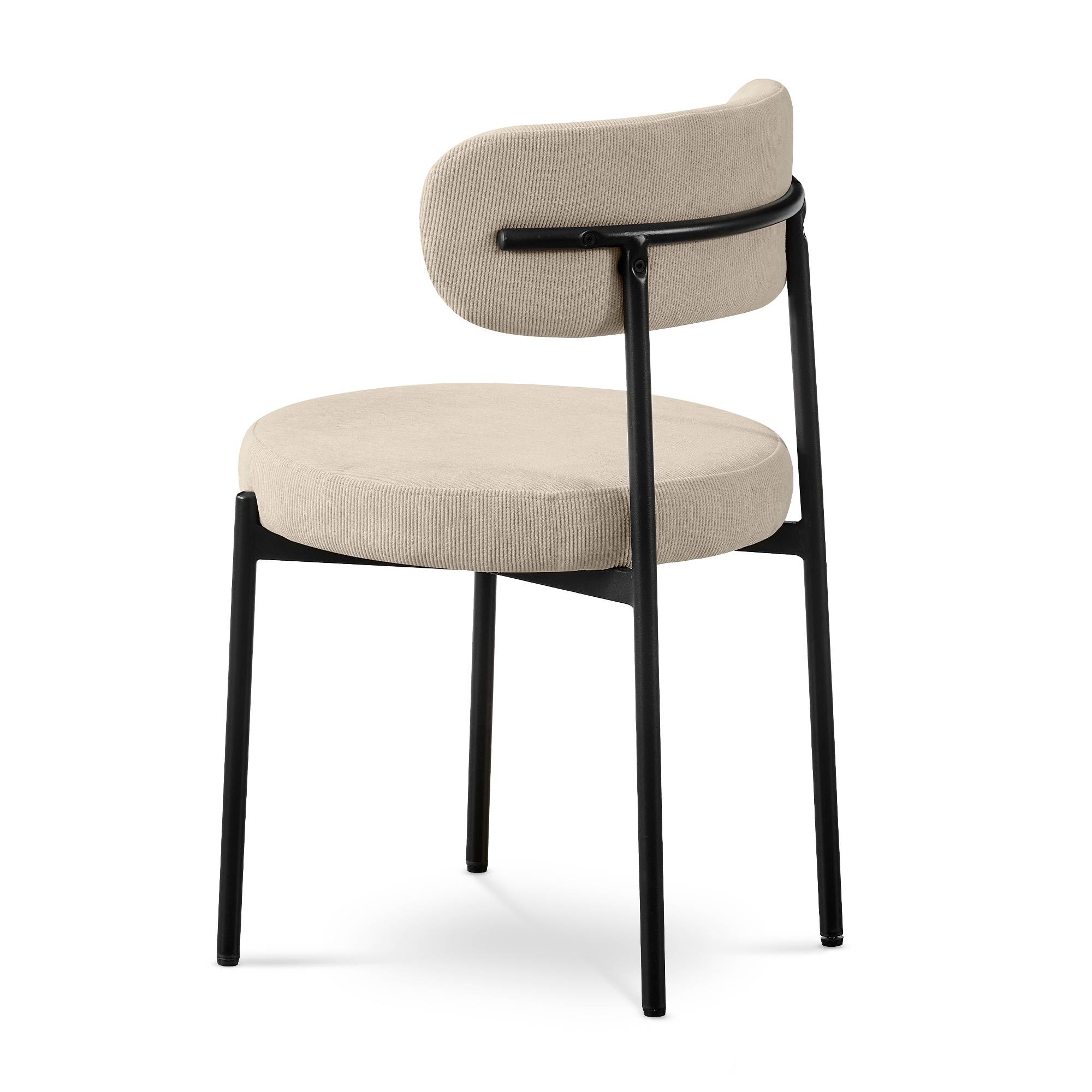 Sicaan Lot de 4 chaises rembourrées velours côtelé beige et pieds métal noir IRIS - Image 6