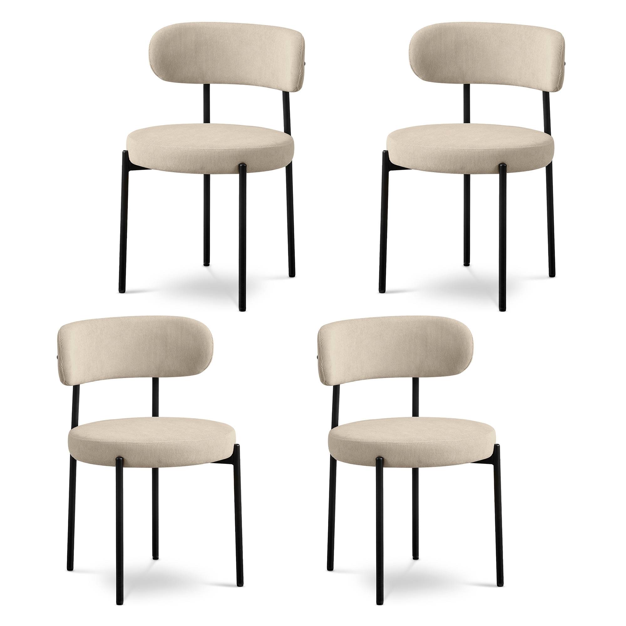 Sicaan Lot de 4 chaises rembourrées velours côtelé beige et pieds métal noir IRIS - Image 2