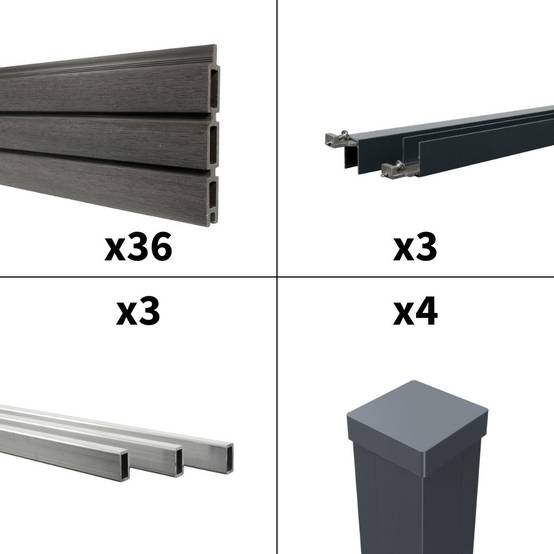 Kit Clôture Bois Composite Ardoise 5,5x1,8m SANTOS - Poteaux en Aluminium Gris - Brise Vue - Palissade - Image 3