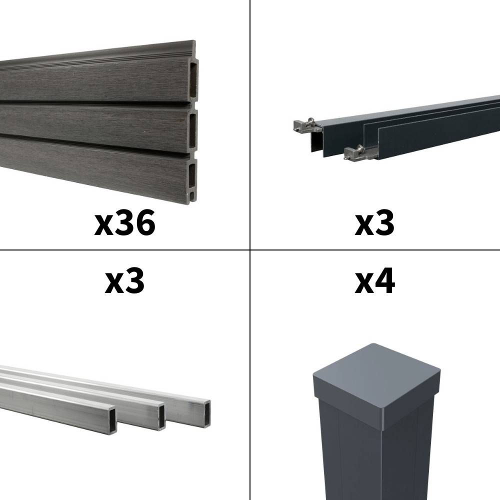 Kit Clôture Bois Composite Ardoise 5,5x1,8m SANTOS - Poteaux en Aluminium Gris - Brise Vue - Palissade - Image 3