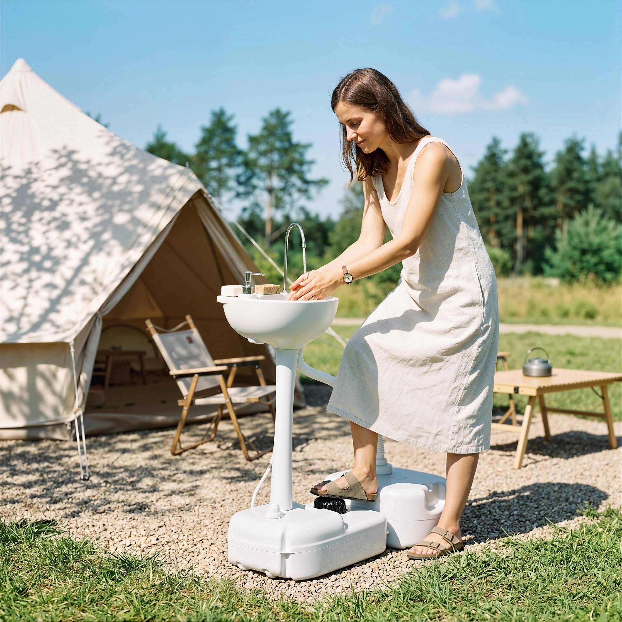 Évier de camping portable plastique gris clair 210.82 x 127 x 261.62 cm - PANGIVO - Image 4