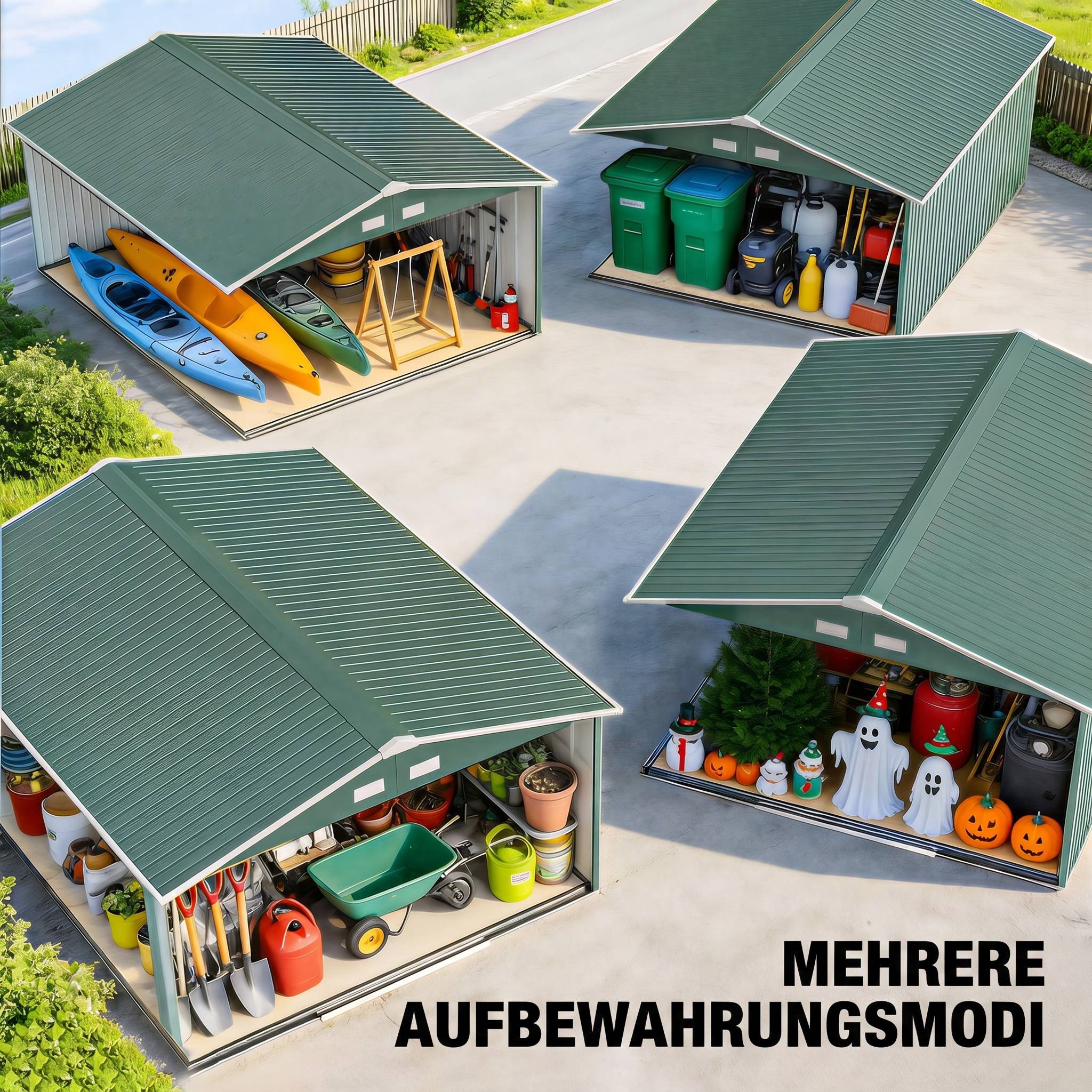 ComfortXL - Abri de jardin acier vert foncé 386 x 340 x 200 cm pour outils 2 portes coulissantes - ComfortXL Outdoor Living - Image 9