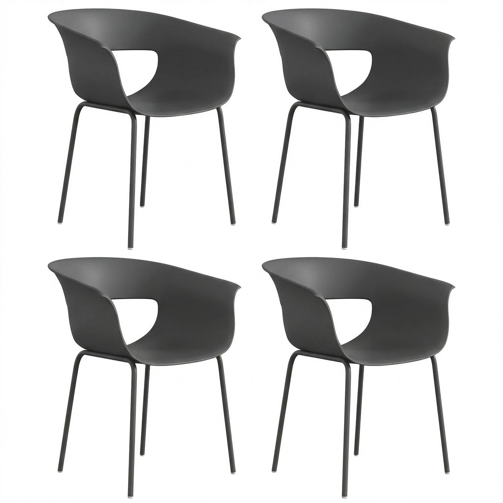 ComfortXL - Lot de 4 chaises de jardin métal et plastique gris foncé 61 x 51 x 74 cm terrasse ergonomiques résistantes - Image 10