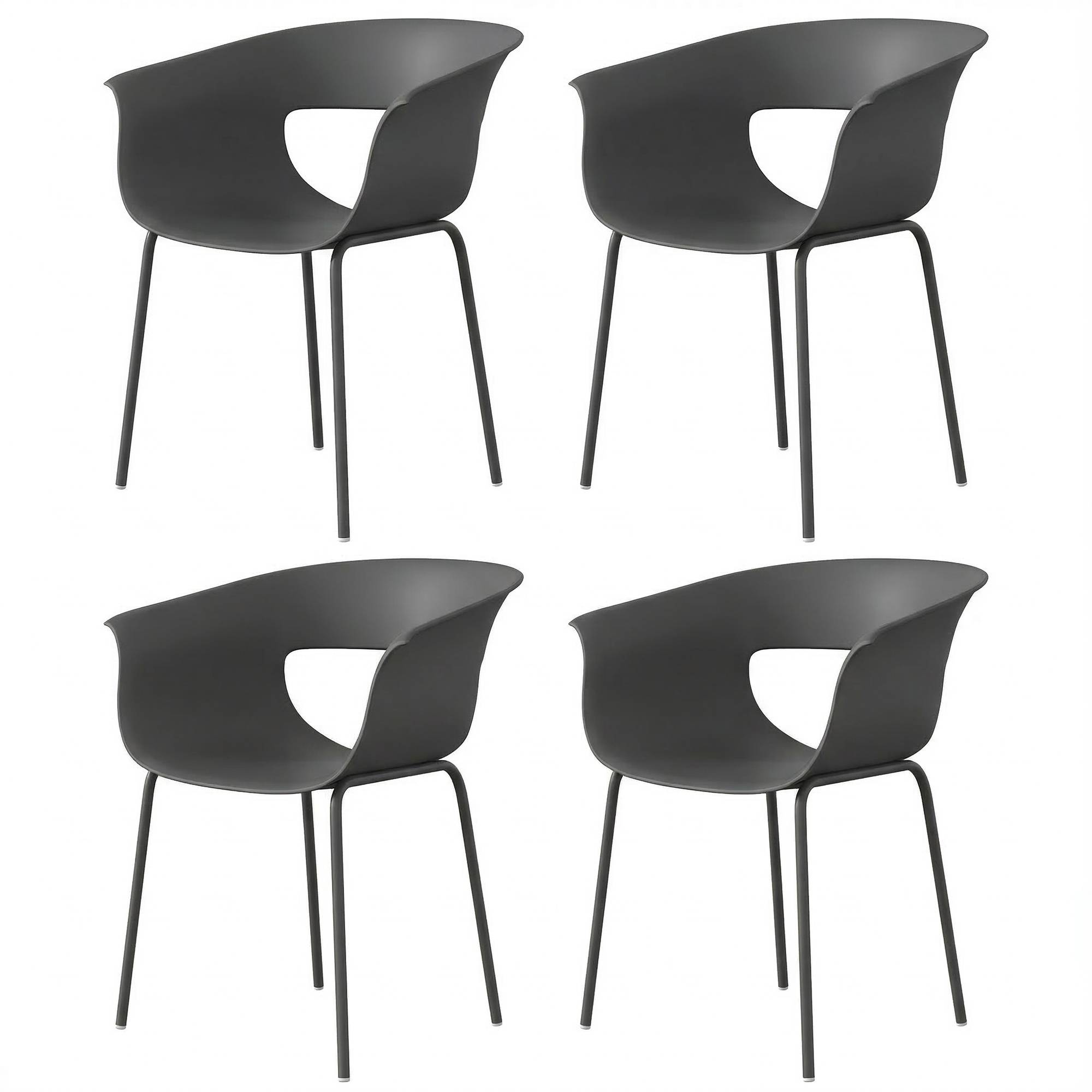 ComfortXL - Lot de 4 chaises de jardin métal et plastique gris foncé 61 x 51 x 74 cm terrasse ergonomiques résistantes - Image 2