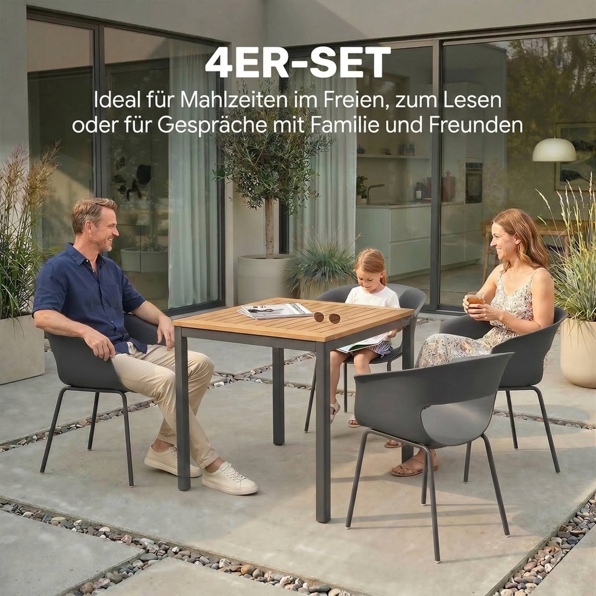 ComfortXL - Lot de 4 chaises de jardin métal et plastique gris foncé 61 x 51 x 74 cm terrasse ergonomiques résistantes - Image 4