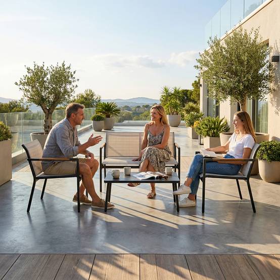Salon de jardin respirant pour 4 personnes avec canapé 2 places, fauteuils et repose-pieds en métal pour extérieur - Image 8