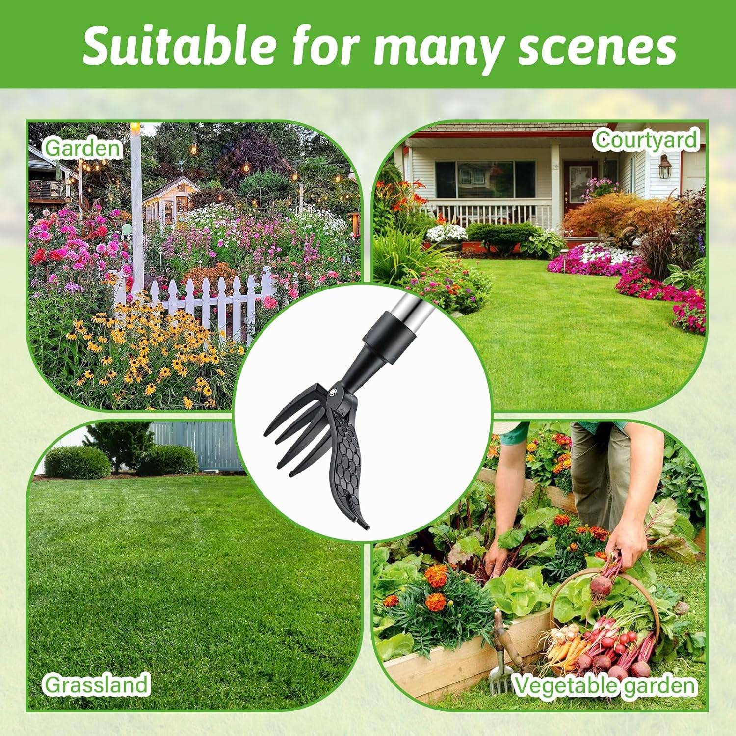 Désherbeur manuel télescopique, Arrache-Mauvaises Herbes 100Cm Avec 3 Griffes En Inox Et Pédale D'Enlèvement - IntiMeg - Image 4
