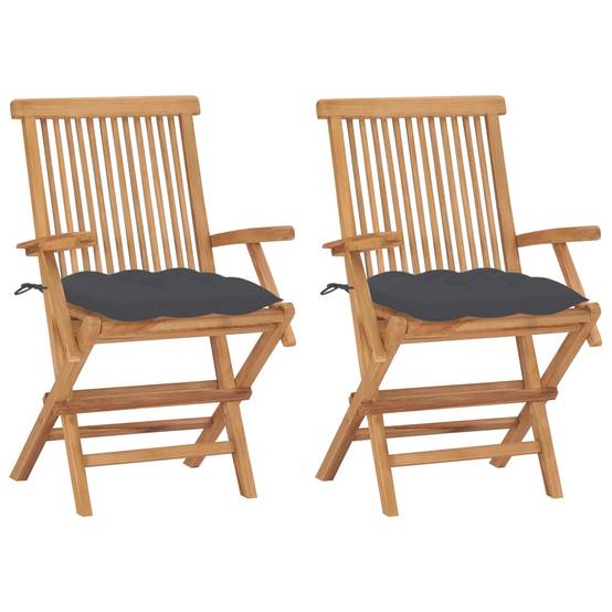 Chaises de jardin en teck massif avec coussins anthracite 55 x 60 x 89 cm - PANGIVO - Image 1