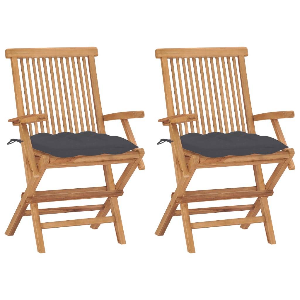 Chaises de jardin en teck massif avec coussins anthracite 55 x 60 x 89 cm - PANGIVO - Image 1