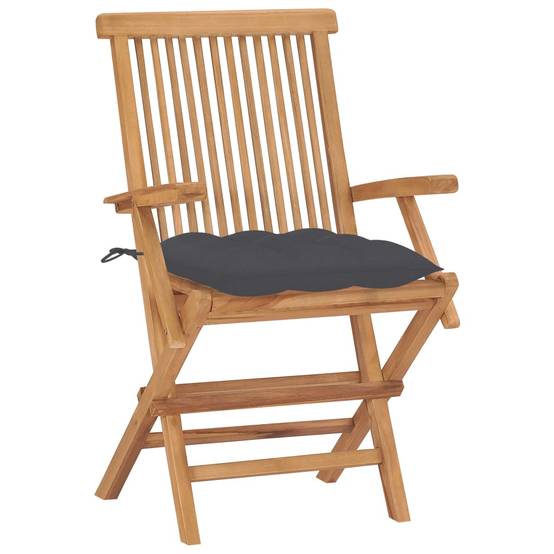 Chaises de jardin en teck massif avec coussins anthracite 55 x 60 x 89 cm - PANGIVO - Image 2