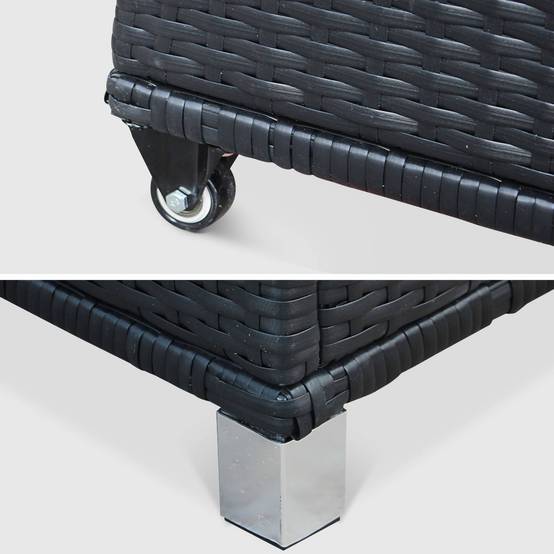 Coffre de jardin en résine tressée - Cassapanca Noir - 790L. vérins. roulettes. poignée et housse intérieure écrue. rangement coussins | sweeek - Image 6