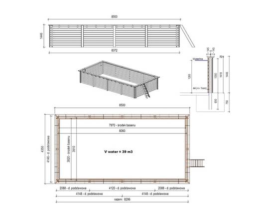 Altanka - Piscine hors sol en bois AQUA 8.5 x 4.35 - H.1.45 m, gris clair, cadre en métal - sans dalle - BAS7309OSPU2 - ALTANKA - Image 4