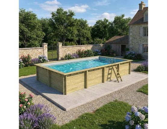 Altanka - Piscine hors sol en bois AQUA 8.5 x 4.35 - H.1.45 m, gris clair, cadre en métal - sans dalle - BAS7309OSPU2 - ALTANKA - Image 2