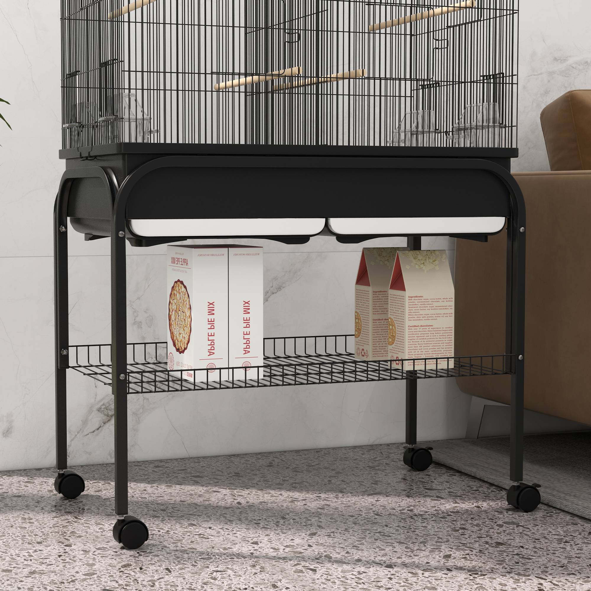 Grand cage oiseaux cage perroquet avec support roulettes pour cacatoès perruche canaris perroquet 85 x 49 x 119 cm noir - Image 10