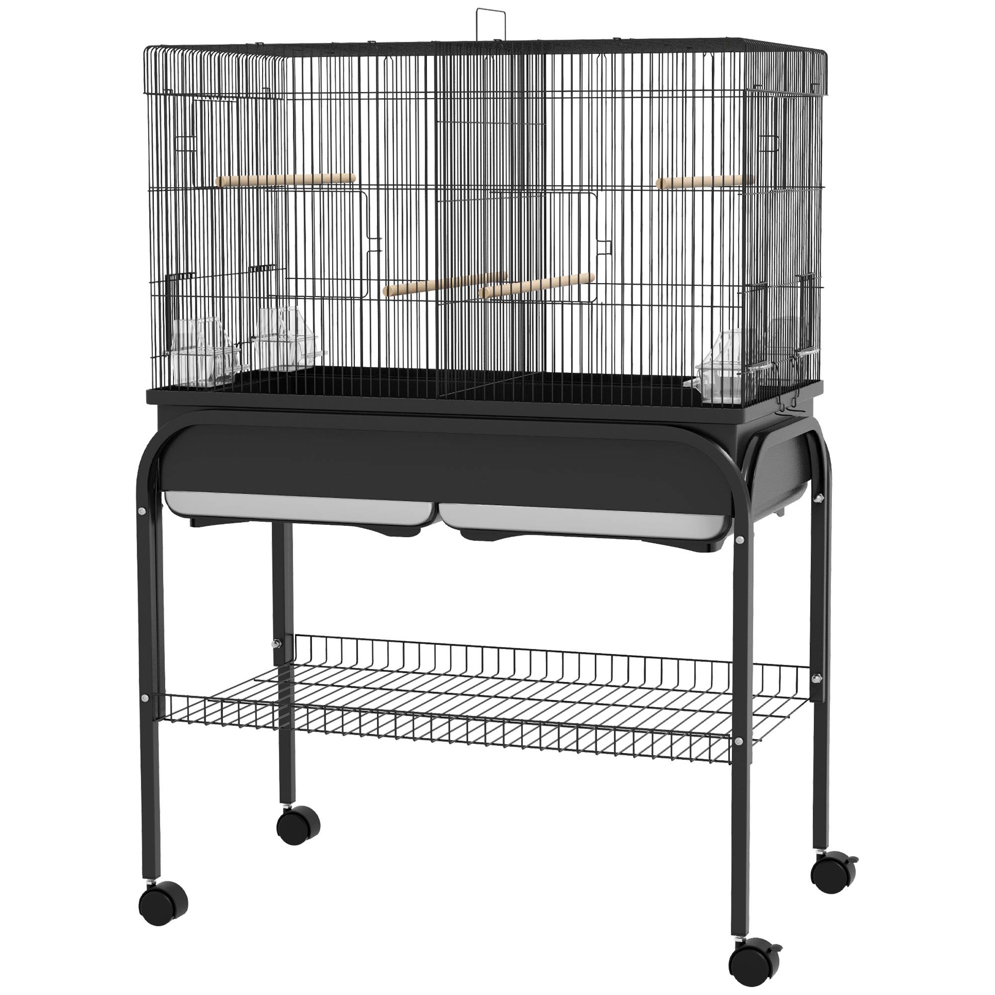 Grand cage oiseaux cage perroquet avec support roulettes pour cacatoès perruche canaris perroquet 85 x 49 x 119 cm noir - Image 2