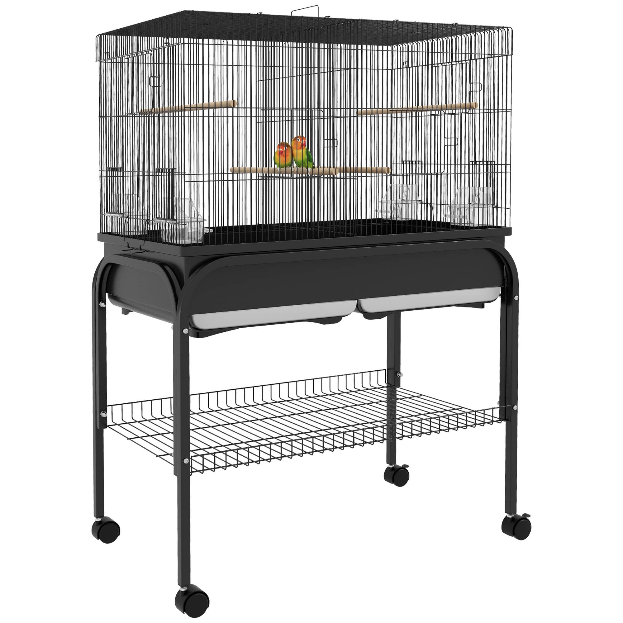 Grand cage oiseaux cage perroquet avec support roulettes pour cacatoès perruche canaris perroquet 85 x 49 x 119 cm noir - Image 1