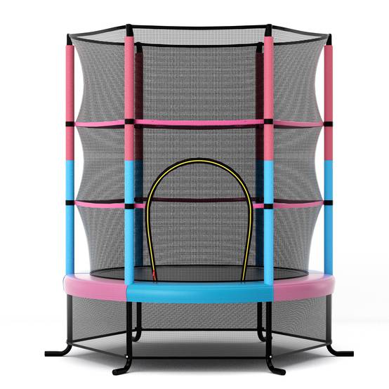 Trampoline de Jardin pour Enfants Ø165CM avec Filet de Protection121cm Appuis de Ressorts et Structure en Acier Rose F412R - Image 1