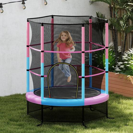 Trampoline de Jardin pour Enfants Ø165CM avec Filet de Protection121cm Appuis de Ressorts et Structure en Acier Rose F412R - Image 2